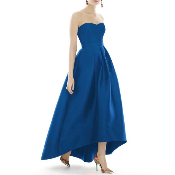 Alfred Sung Strapless Sweetheart Satin Sateen Twill High-Low Hem Ballgown Dress - Picture 1 of 16
